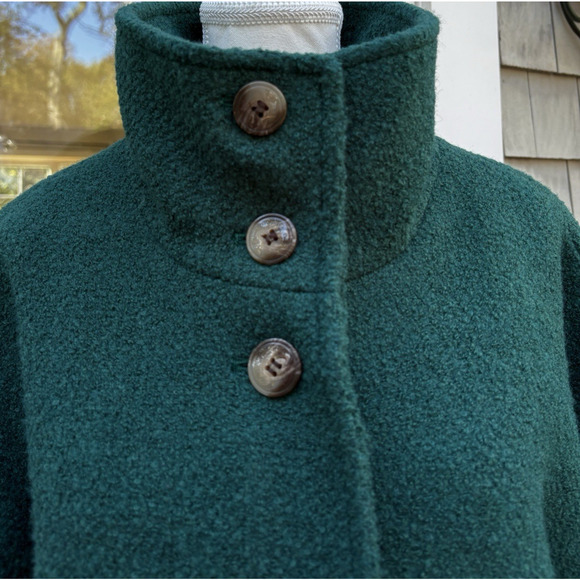 TALBOTS Boucle Wool Blend Overcoat Forest Green Winter Retro Outerwear S - Picture 3 of 14